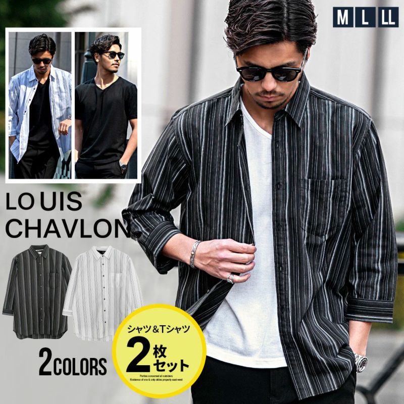 LOUIS CHAVLON(ルイシャブロン)半袖Tシャツ付きドビーストライプ5分袖シャツ/全2色