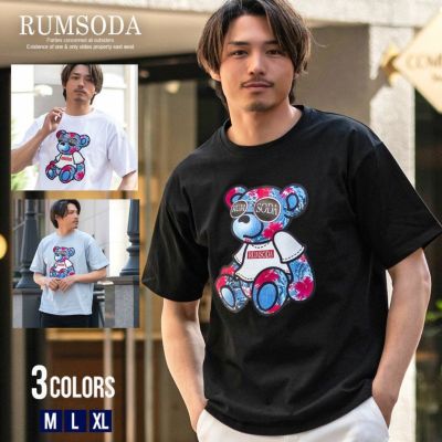 RUMSODA(ラムソーダ)ベア刺繍セミBIG半袖クルーTシャツ/全3色