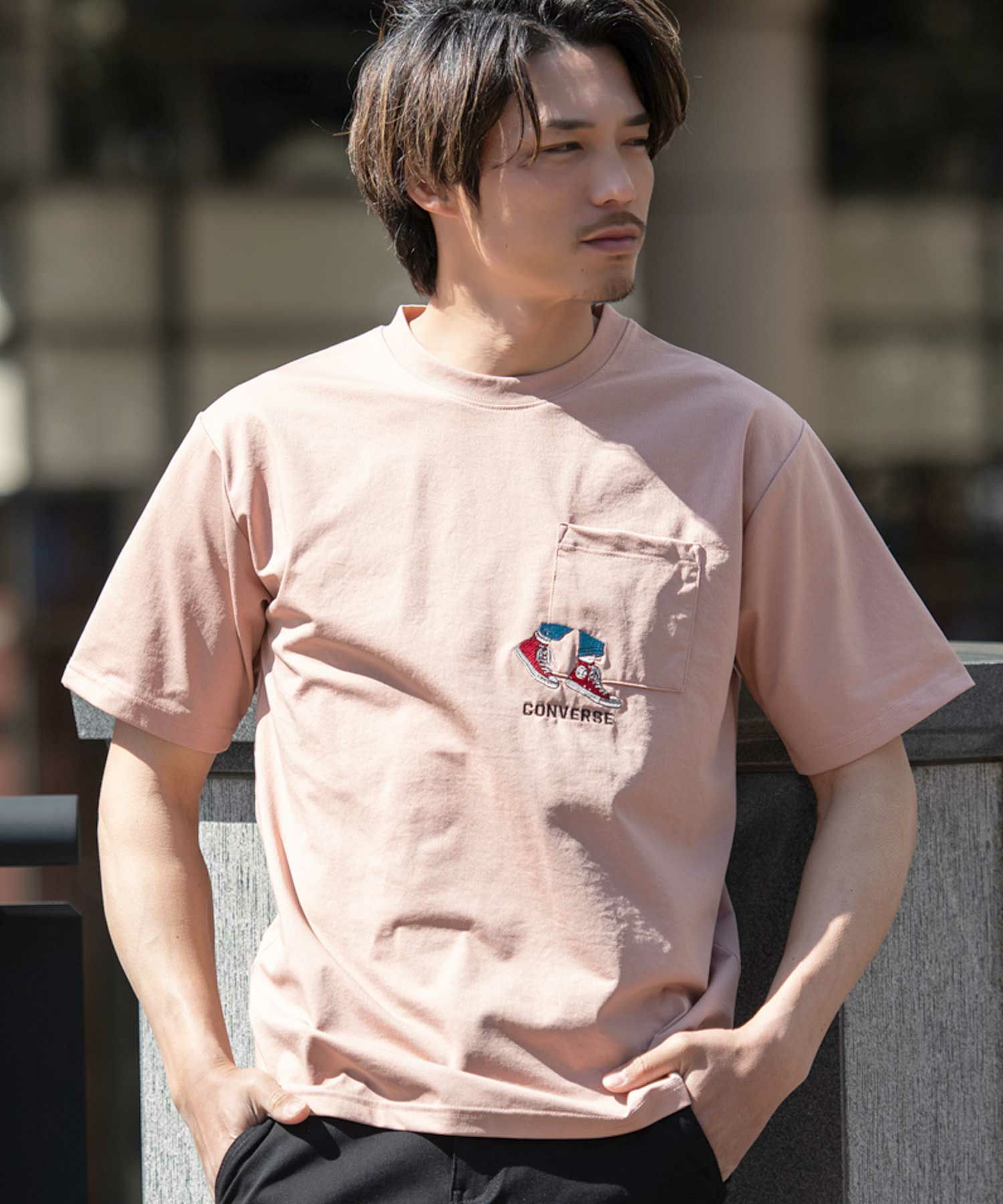 CONVERSE(コンバース)アムンゼンポケットまたぎ刺繍半袖Tシャツ/全4色