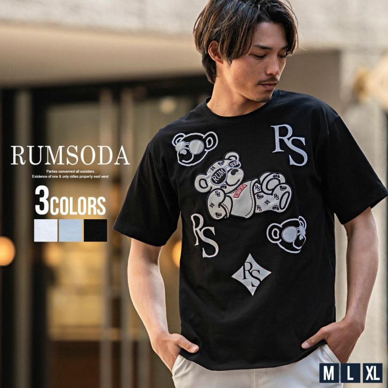 RUMSODA(ラムソーダ)PT×PUアップリケ刺繍セミBIG半袖クルーTシャツ/全3色