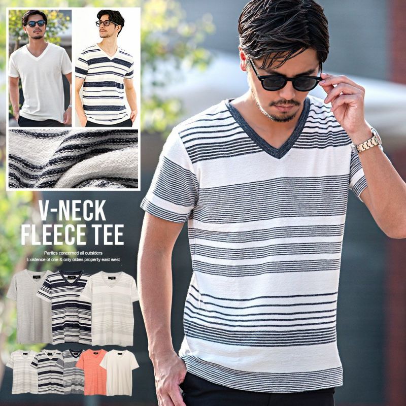 VICCI(ビッチ)変形裏毛Vネック半袖Tシャツ/全8色