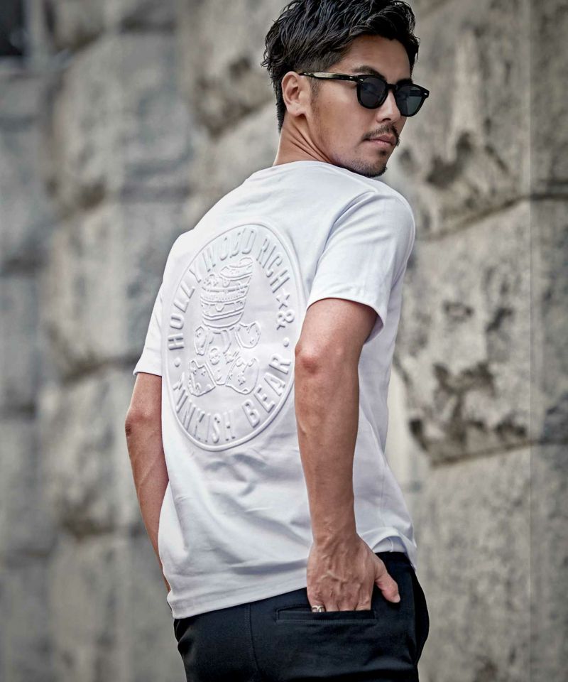 Hollywood rich.&(ハリウッドリッチ)エンボスプリント半袖Tシャツ/全2色