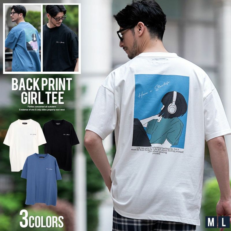 CavariA(キャバリア)バックプリントイラストガール半袖Tシャツ/全3色