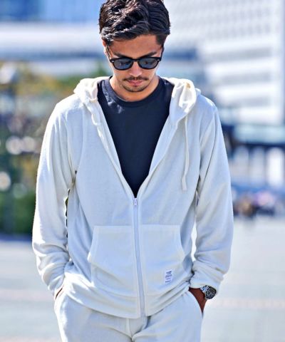 ジップパーカー メンズ CavariA(キャバリア)パイル地ジップアップ長袖