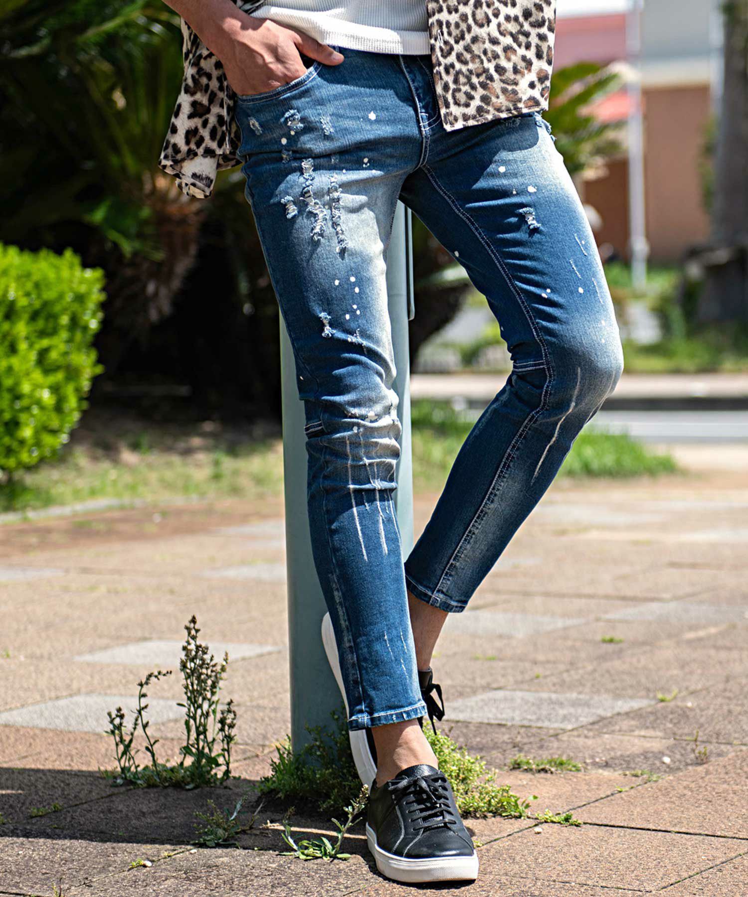 CavariA(キャバリア)ペインティングストレッチスキニーアンクルデニムパンツ/全2色