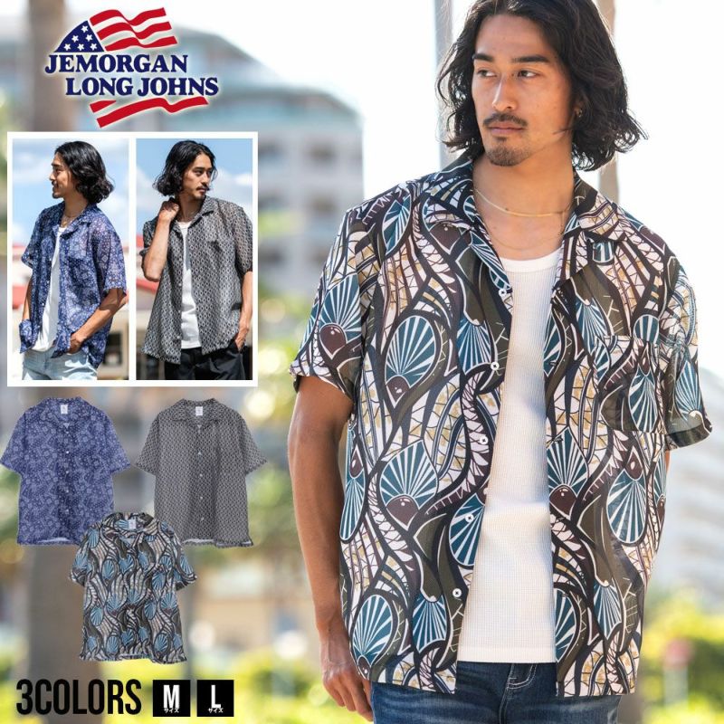 JEMORGAN LONG JOHNS メッシュ総柄プリントオープンカラーシャツ 半袖/全3色