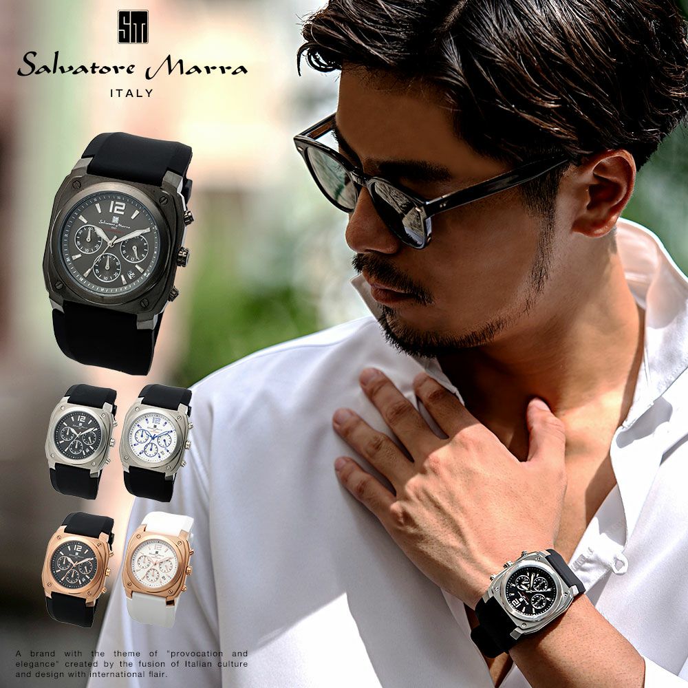 Salvatore Marra(サルバトーレマーラ)ラバーベルトスクエアクロノグラフ腕時計/全5色