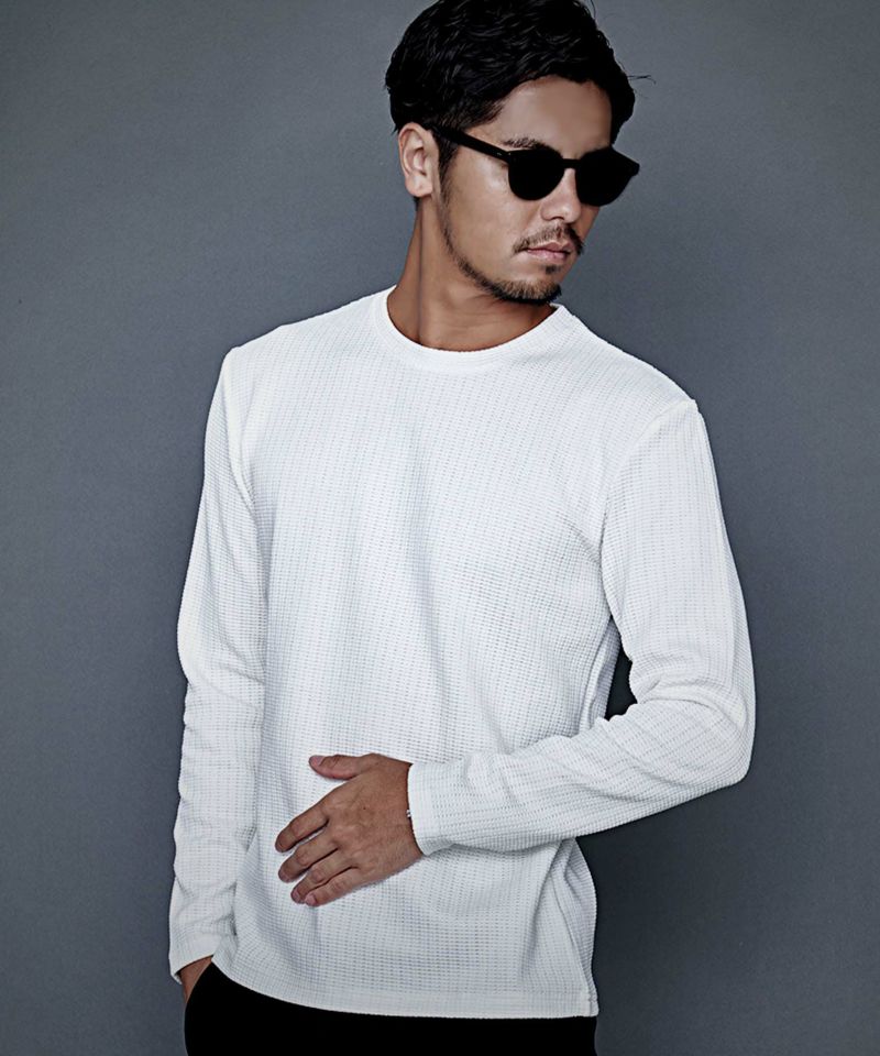 CavariA(キャバリア)ワッフルニットソー長袖クルーTEE/全3色