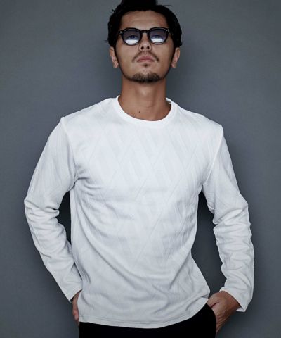  CavariA(キャバリア)ふくれバイアス柄長袖クルーTEE/全3色