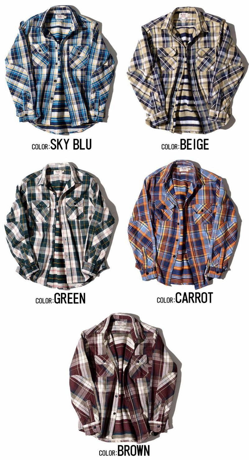 ALCARZA(アルカルザ)ヘヴィネルチェックシャツ/全29色