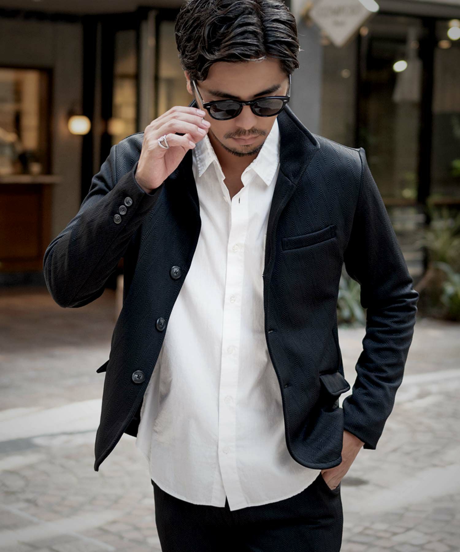 CavariA(キャバリア)ふくれシェブロン柄イタリアンカラーJKT/全2色