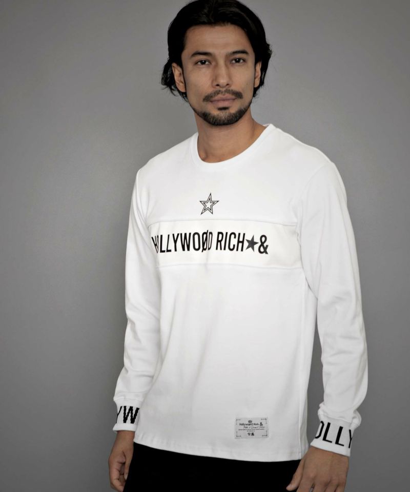 Hollywood rich.&(ハリウッドリッチ)クルーネック スムース切替JQリブLS TEE 長袖/全2色