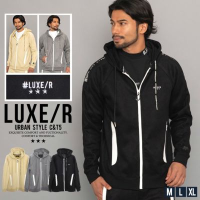 ジップパーカー メンズ LUXE／R(ラグジュ)スエード切替えZIPパーカー/全3色
