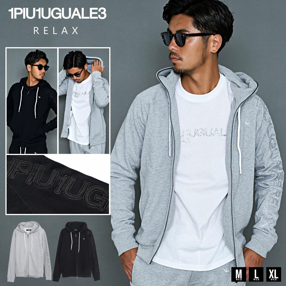 1PIU1UGUALE3(ウノ ピゥ ウノ ウグァーレ トレ)RELAX SLEEVE LOGO HOODIE長袖/全2色