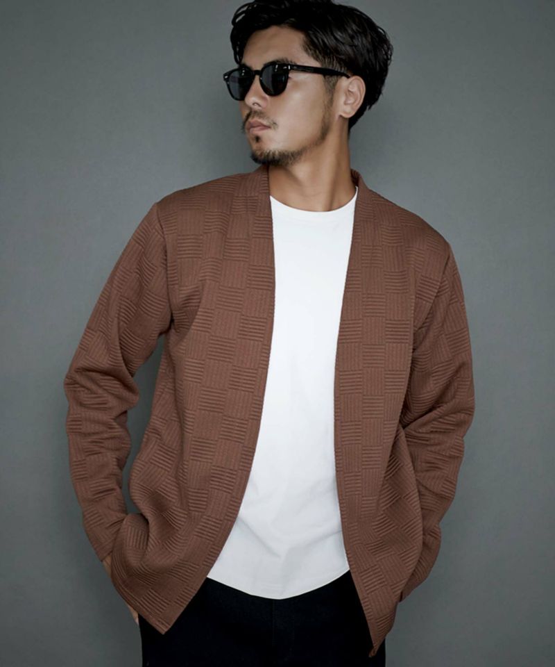 CavariA(キャバリア)キルティングバスケットチェックノーカラーカーディガン/全3色