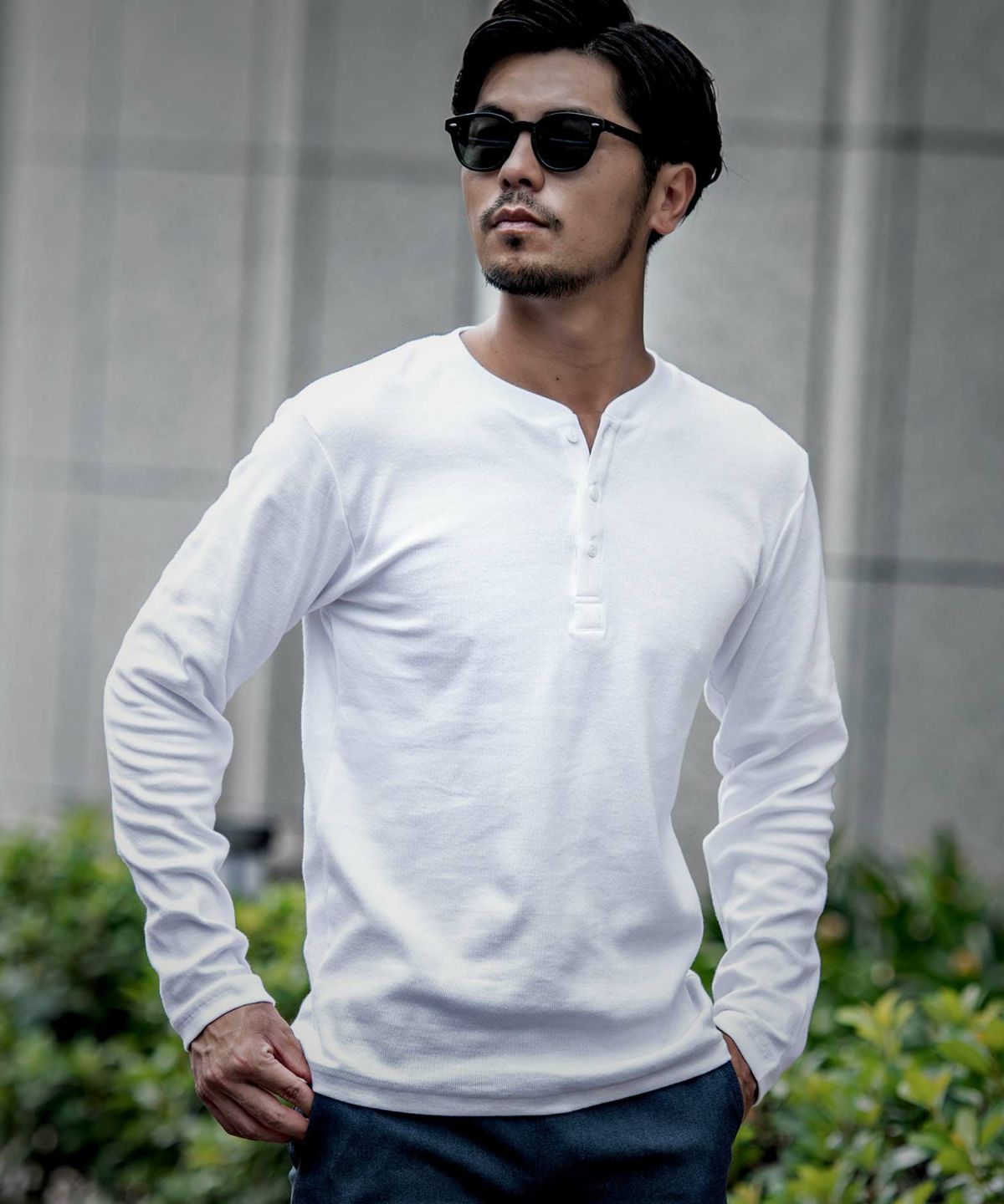 JEMORGAN LONG JOHNS(ジェーイーモーガンロングジョーンズ)テレコ ヘンリーネック長袖Tシャツ/全3色