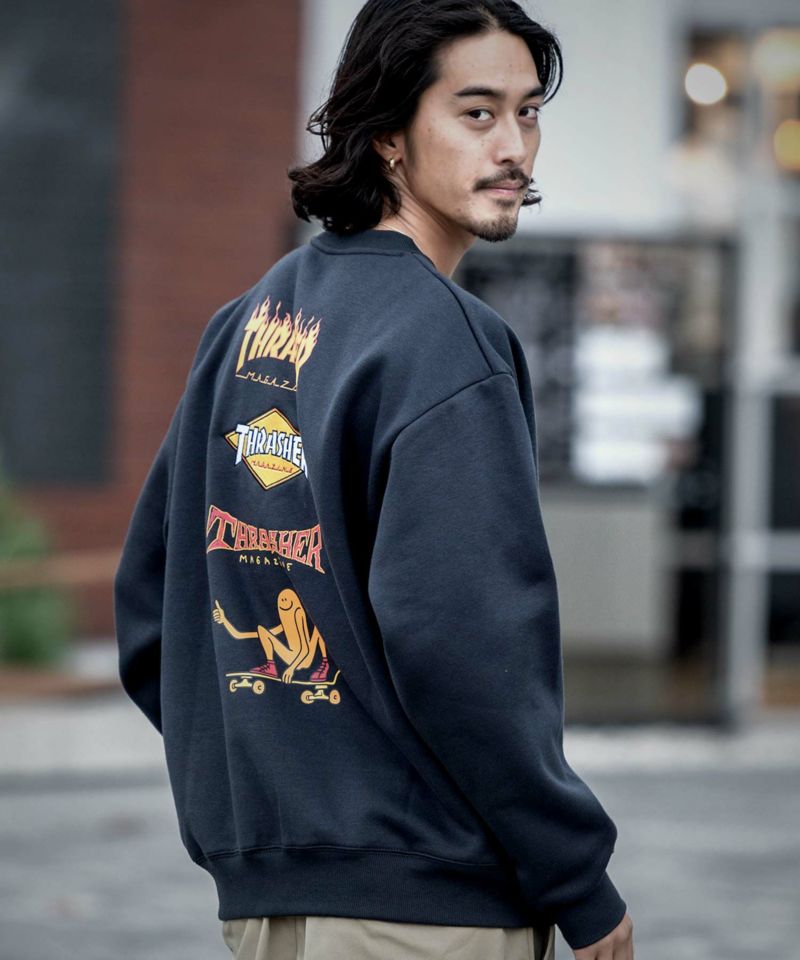 THRASHER(スラッシャー)バックプリント＆刺繍C/N長袖/全4色