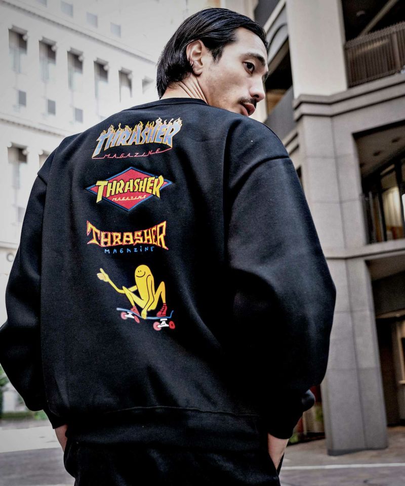 THRASHER(スラッシャー)バックプリント＆刺繍C/N長袖/全4色