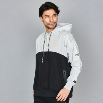 パーカー メンズ LUXE／R(ラグジュ)ストレッチ布帛切替長袖パーカー/全4色