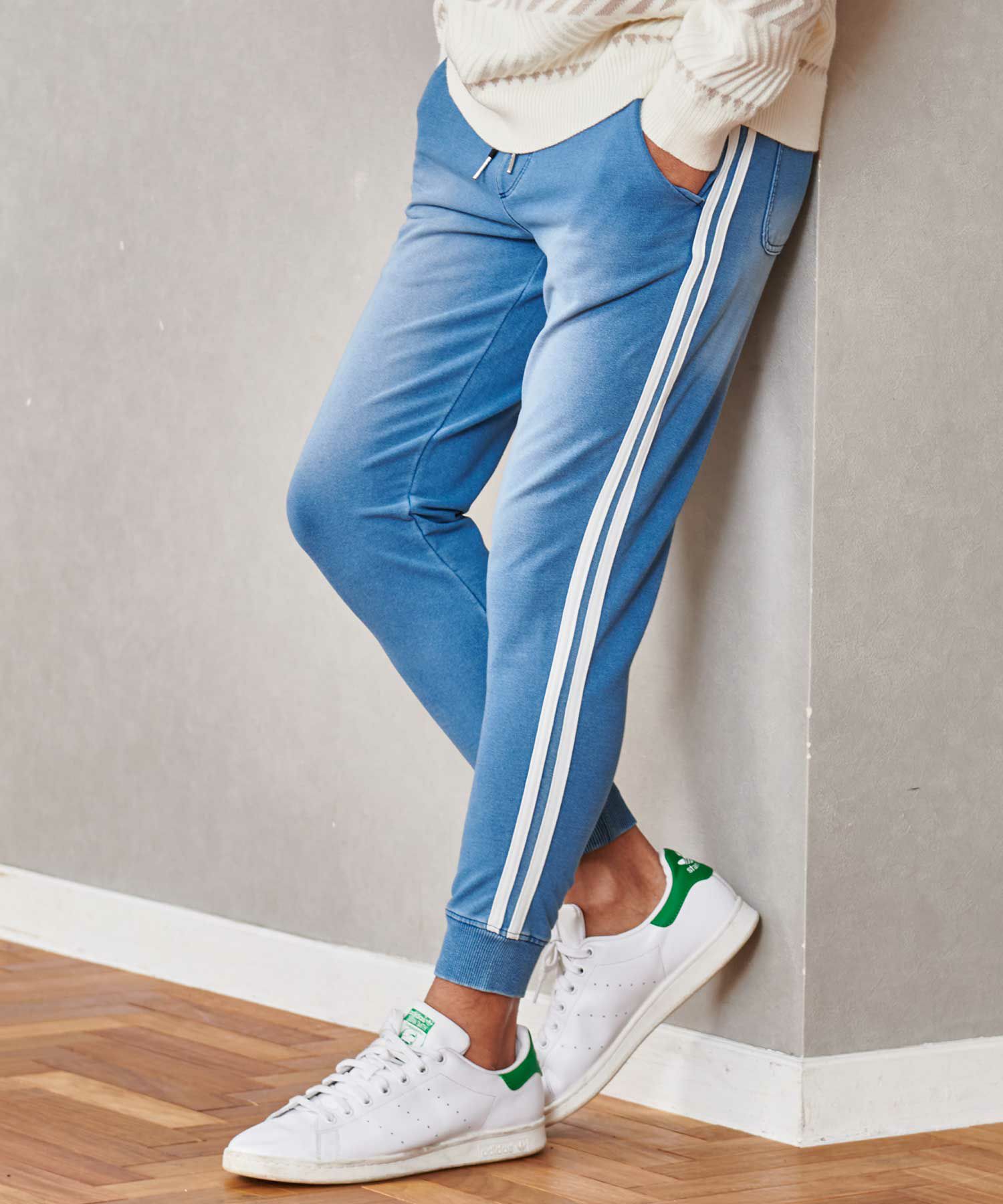 CavariA(キャバリア)インディゴ2本ラインジョガーパンツ/全2色