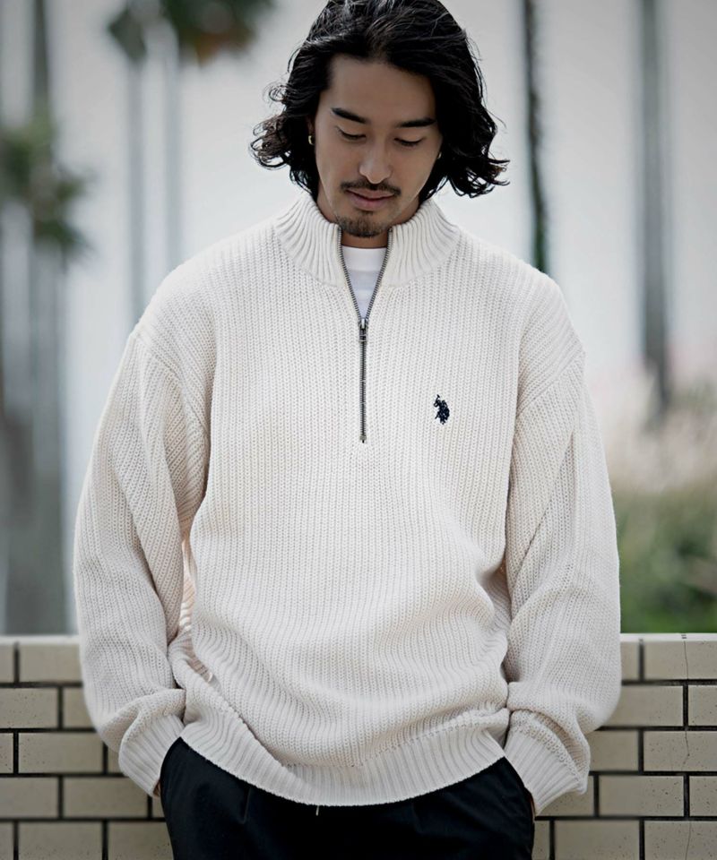 U.S. POLO ASSN.(ユーエスポロアッスン)7G片畦編みハーフジップ長袖ニット/全6色