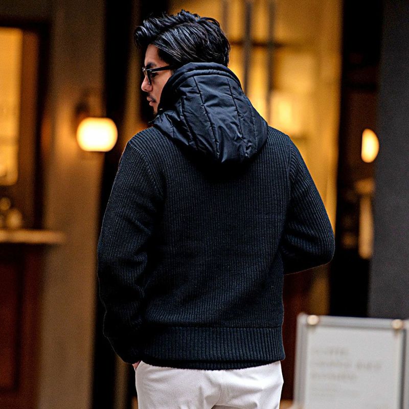 CavariA(キャバリア)ニットコンビフードフルジップ長袖ブルゾン/全4色