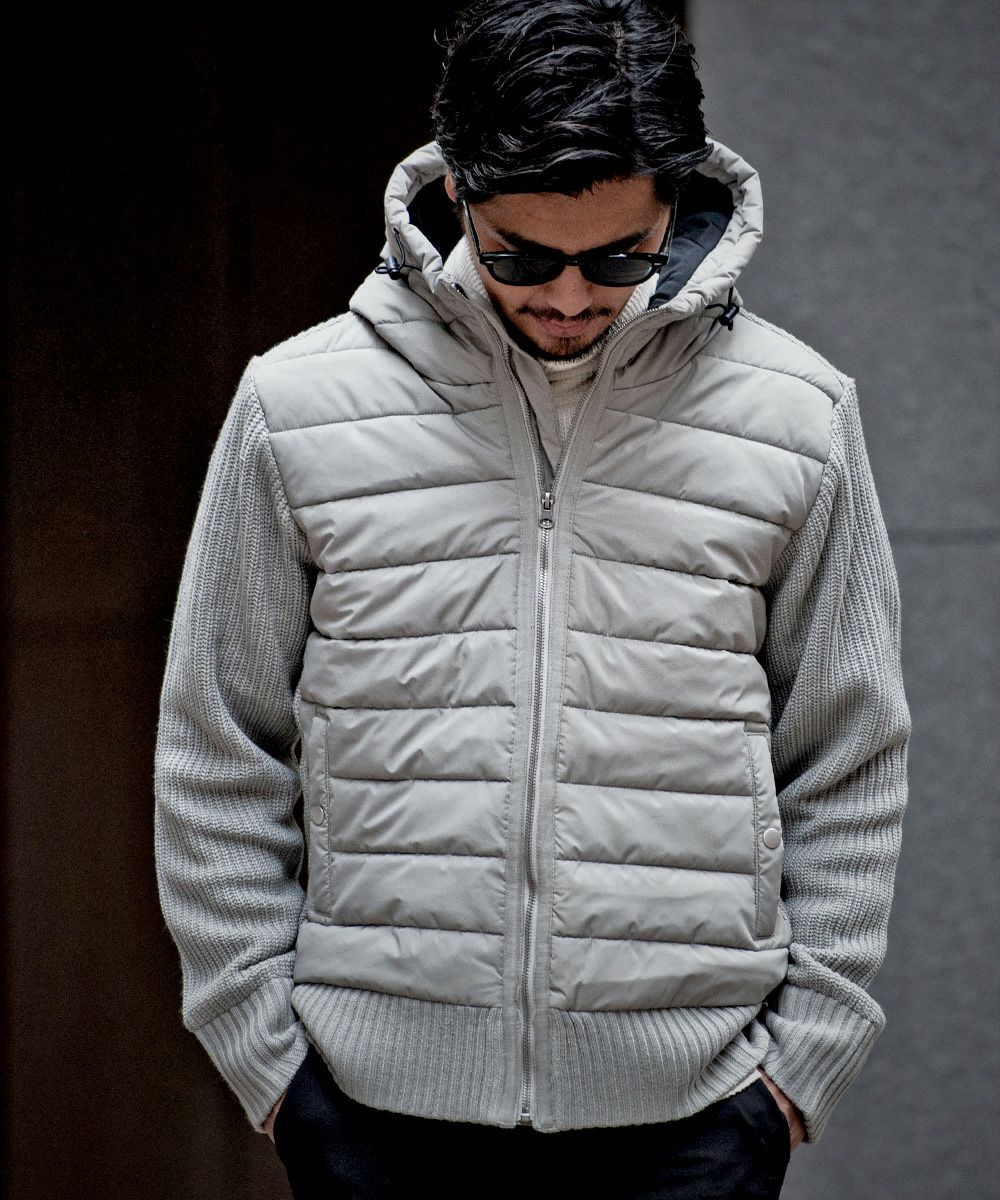 CavariA(キャバリア)ニットコンビフードフルジップ長袖ブルゾン/全4色