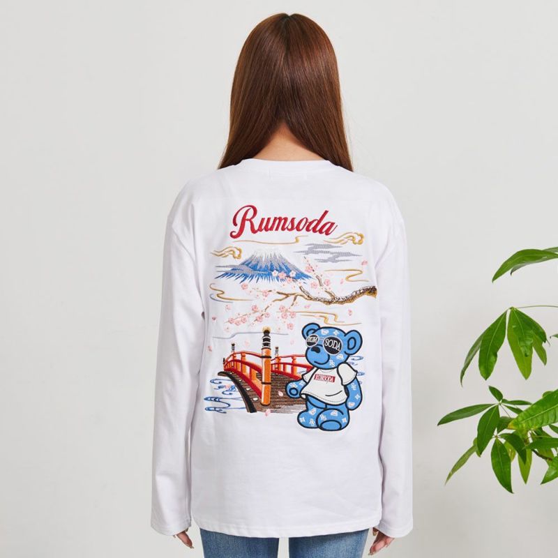 RUMSODA 天竺刺繍×アップリケ セミBIG長袖Tシャツ RUMSODA(ラムソーダ)天竺刺繍×アップリケ刺繍セミBIGクルー長袖T