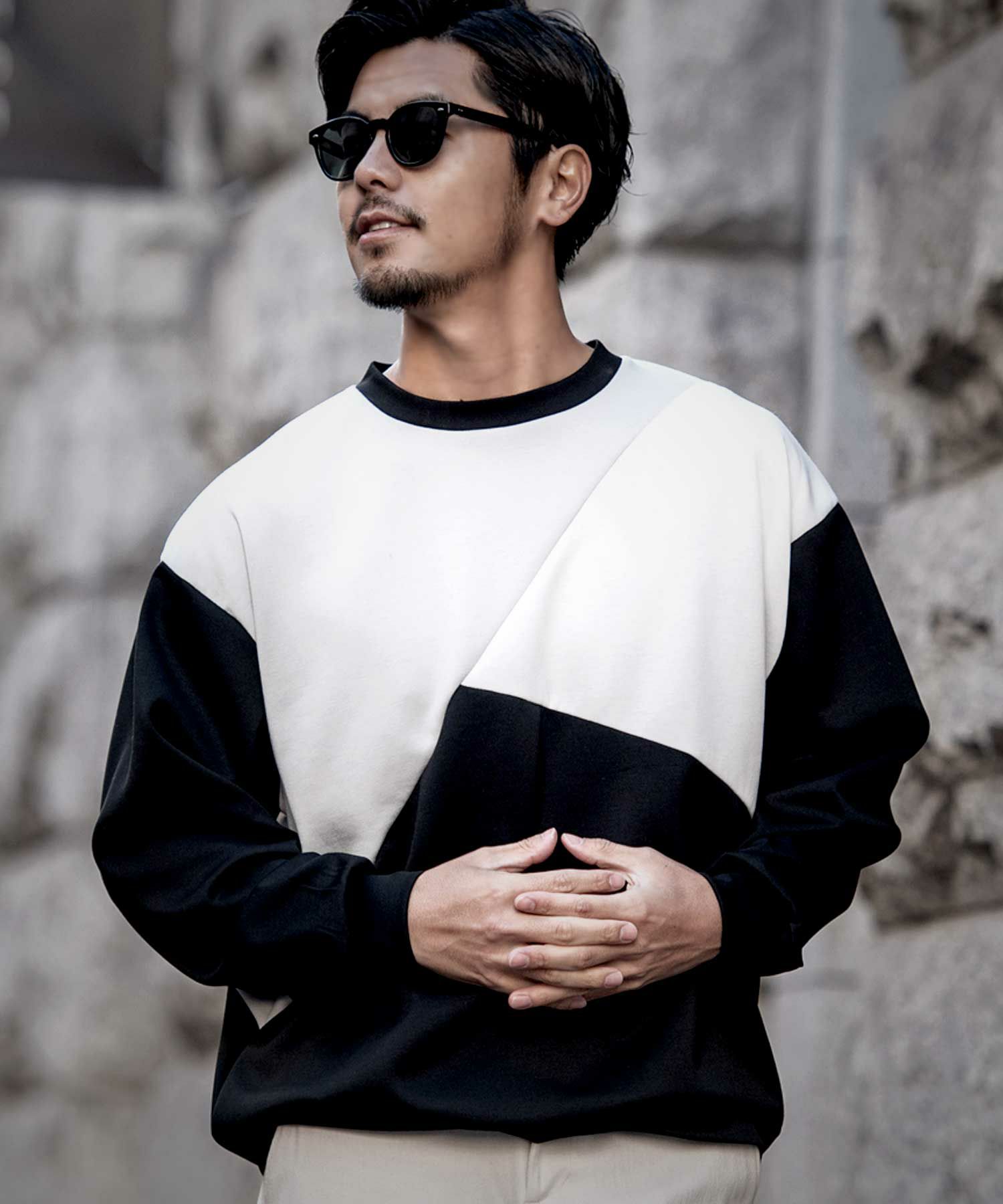 CavariA(キャバリア)クルーネック 切り替え長袖トレーナー/全2色