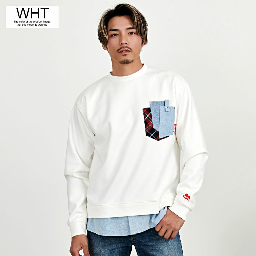 LUXE／R(ラグジュ)クルーネック デニムポケット長袖トレーナー/全2色