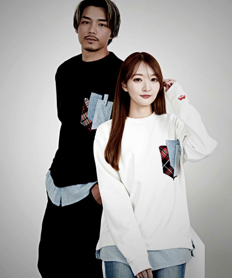 LUXE／R(ラグジュ)クルーネック デニムポケット長袖トレーナー/全2色