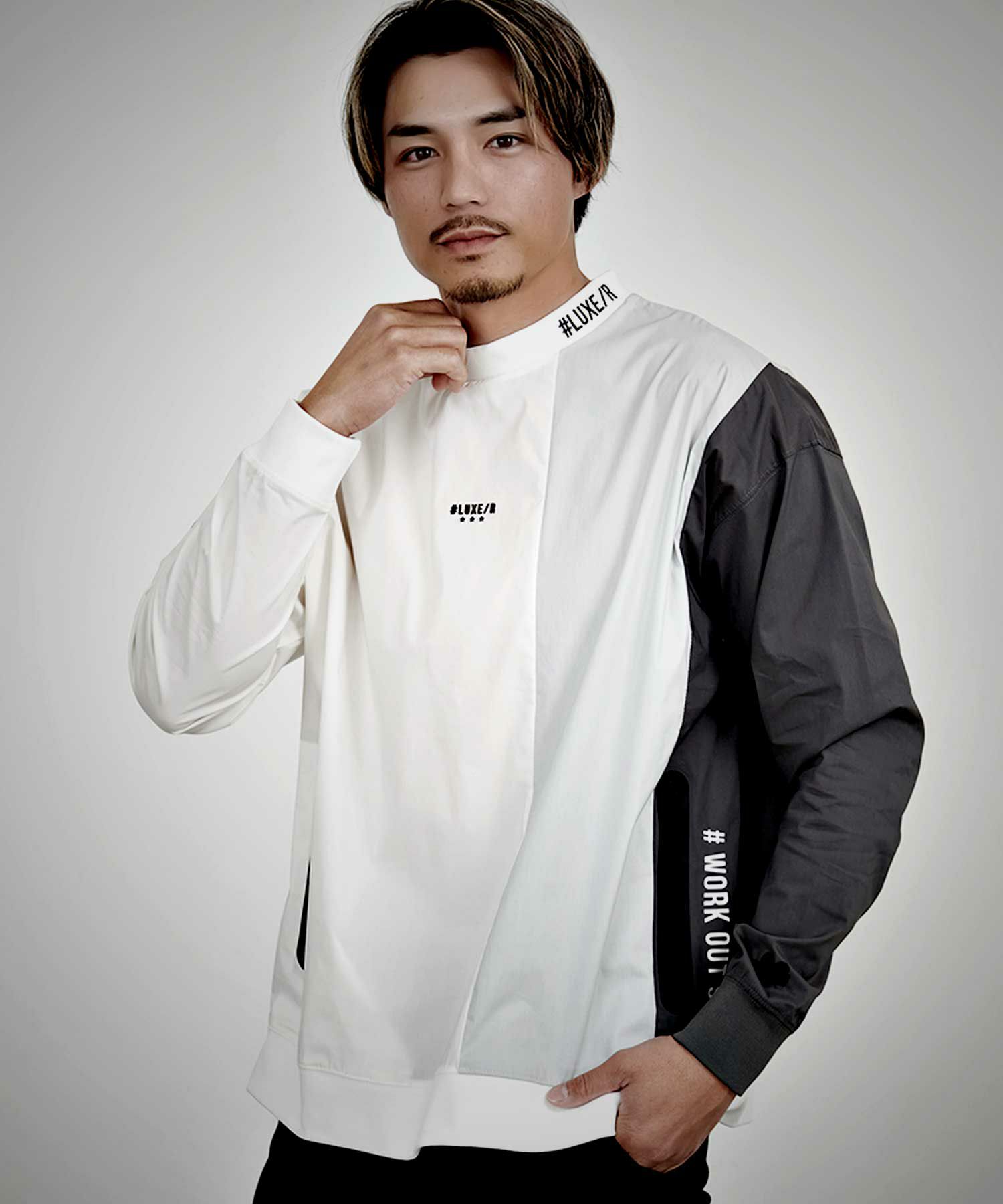 LUXE／R(ラグジュ)ストレッチ布帛切り替え長袖トレーナー/全3色