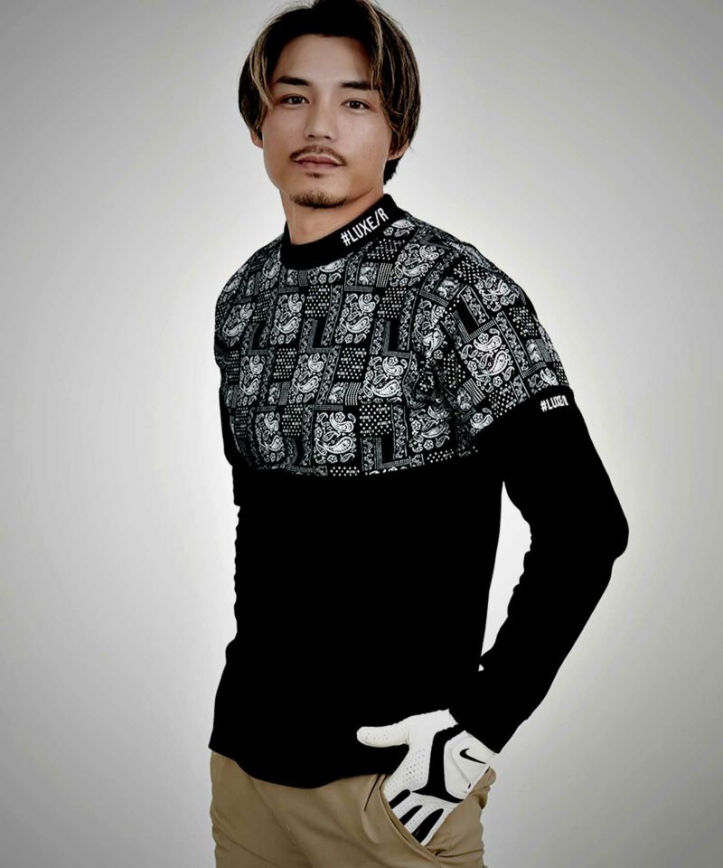 LUXE／R(ラグジュ)ペイズリー切り替え長袖ミニモックネック/全2色