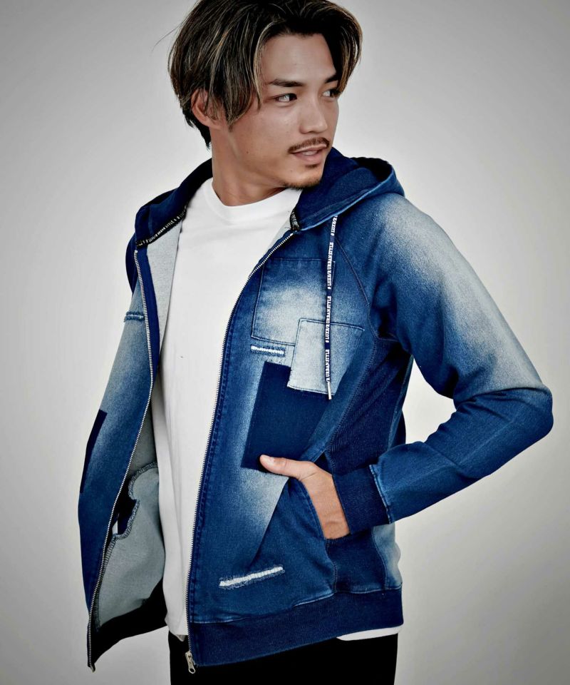 LUXE／R(ラグジュ)カットデニム長袖パーカー/全2色
