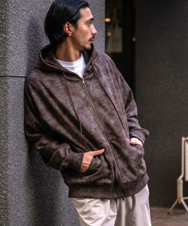 CavariA(キャバリア)ケミカル加工プリントZIP長袖パーカー/全3色