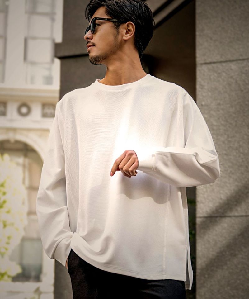 CavariA(キャバリア)クルーネック パネルサイドスリットロンTEE/全3色