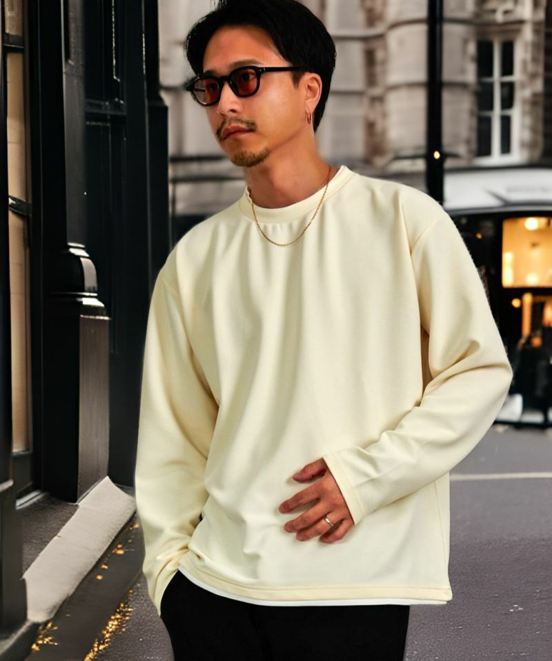 CavariA(キャバリア)クルーネック フェイクレイヤードロンTEE/全3色