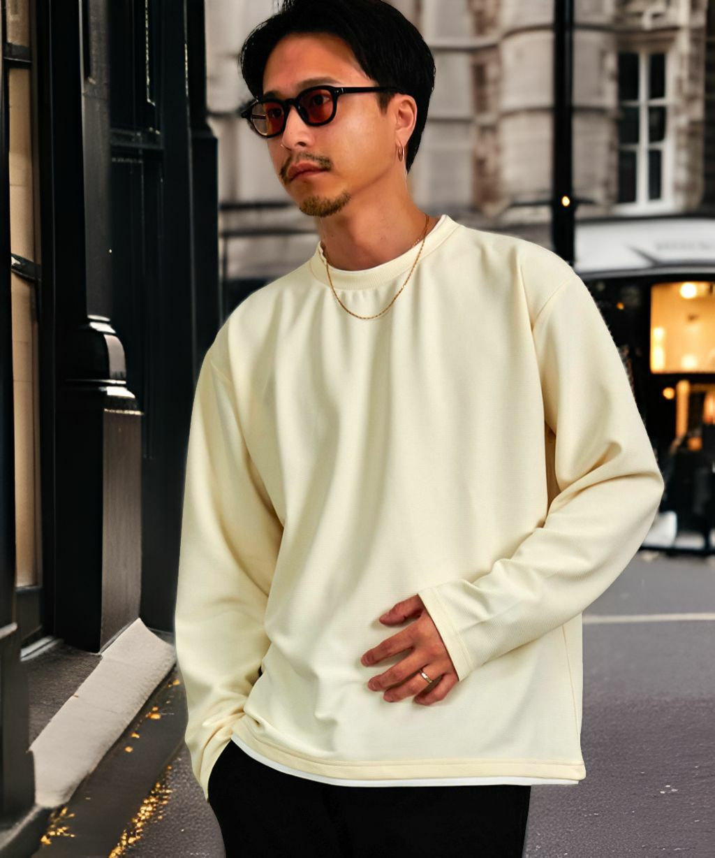 CavariA(キャバリア)クルーネック フェイクレイヤードロンTEE/全3色