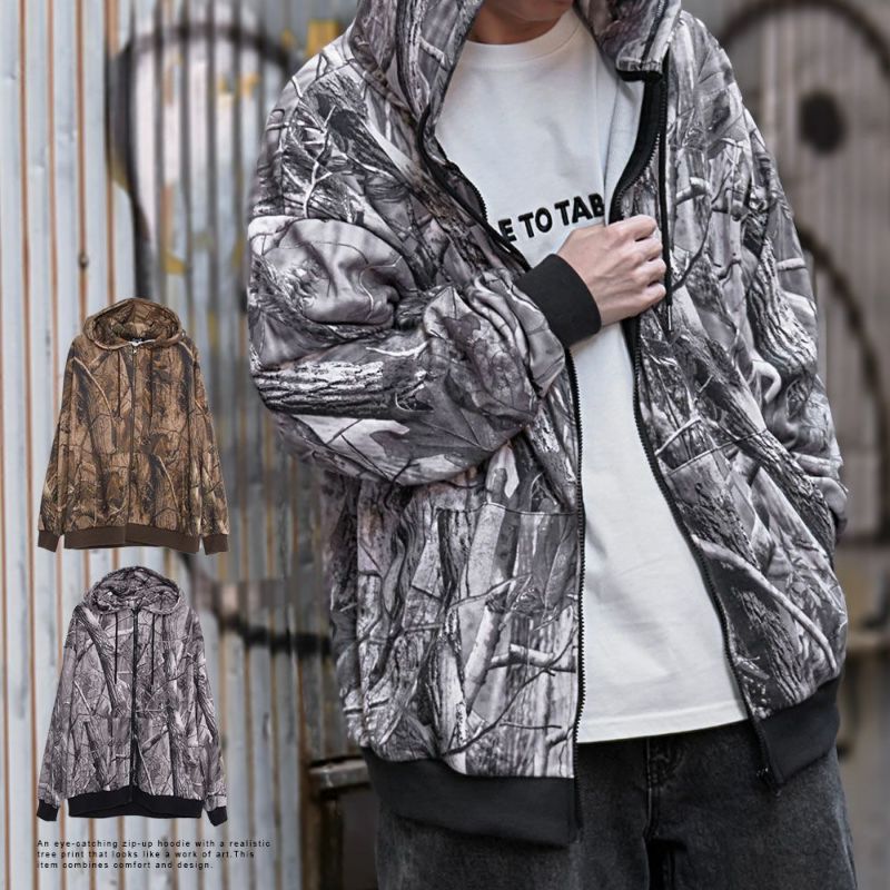 CavariA(キャバリア)総柄デジタルプリント長袖パーカー/全2色