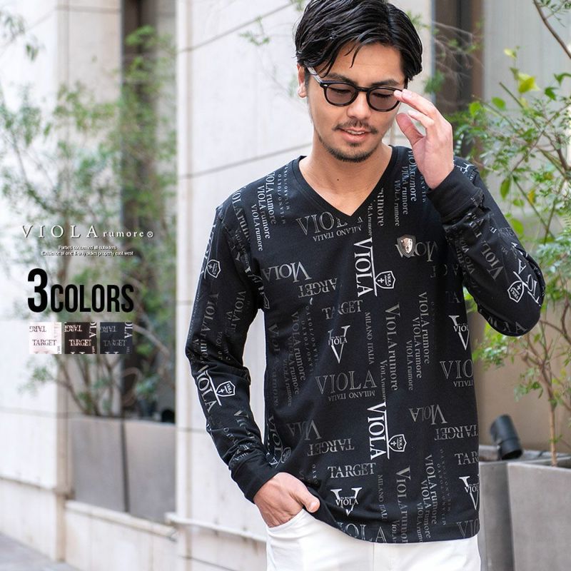VIOLA(ヴィオラ)総柄PT入りVネック長袖Tシャツ/全3色