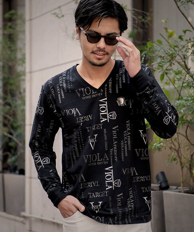 VIOLA(ヴィオラ)総柄PT入りVネック長袖Tシャツ/全3色