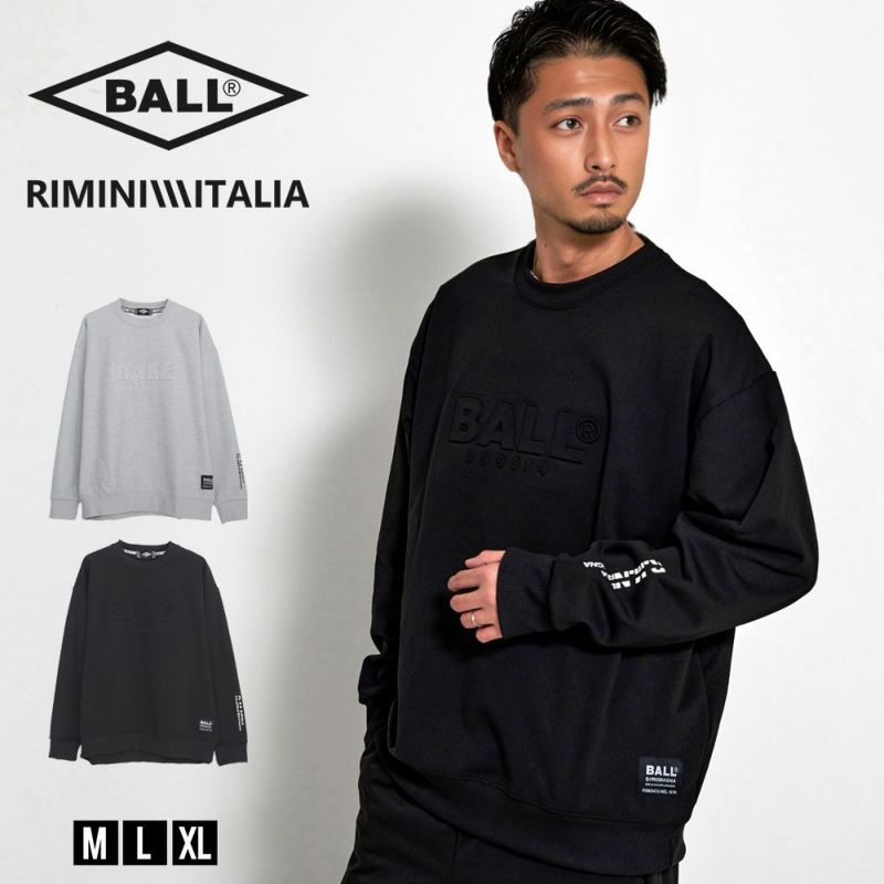 BALL(ボール)クルーネック ストレッチダンボールエンボスプリント長袖トレーナー/全2色