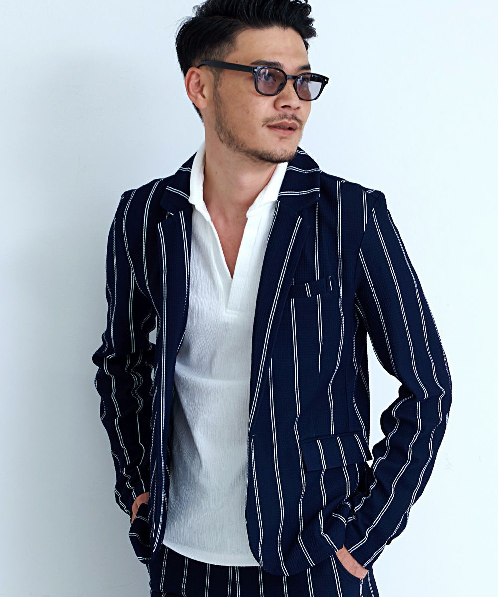 CavariA(キャバリア)ストライプ柄長袖ストレッチテーラードジャケット/全3色