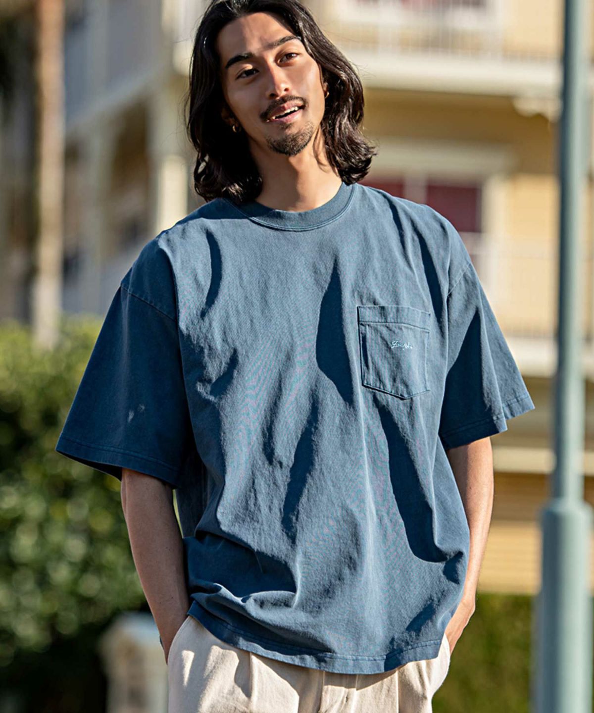 CavariA(キャバリア)クルーネック ピグメント刺繍半袖Tシャツ/全5色