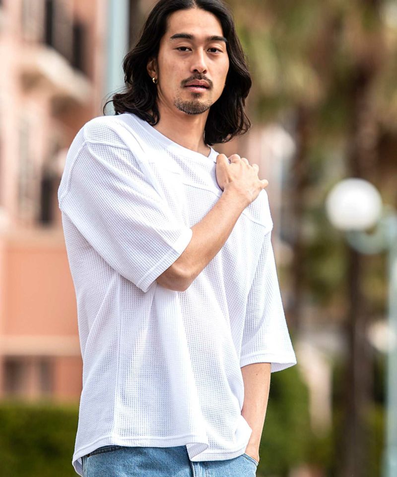 JEMORGAN LONG JOHNS(ジェーイーモーガンロングジョーンズ)CVCワッフル切替セットイン5分袖クルーTEE/全4色