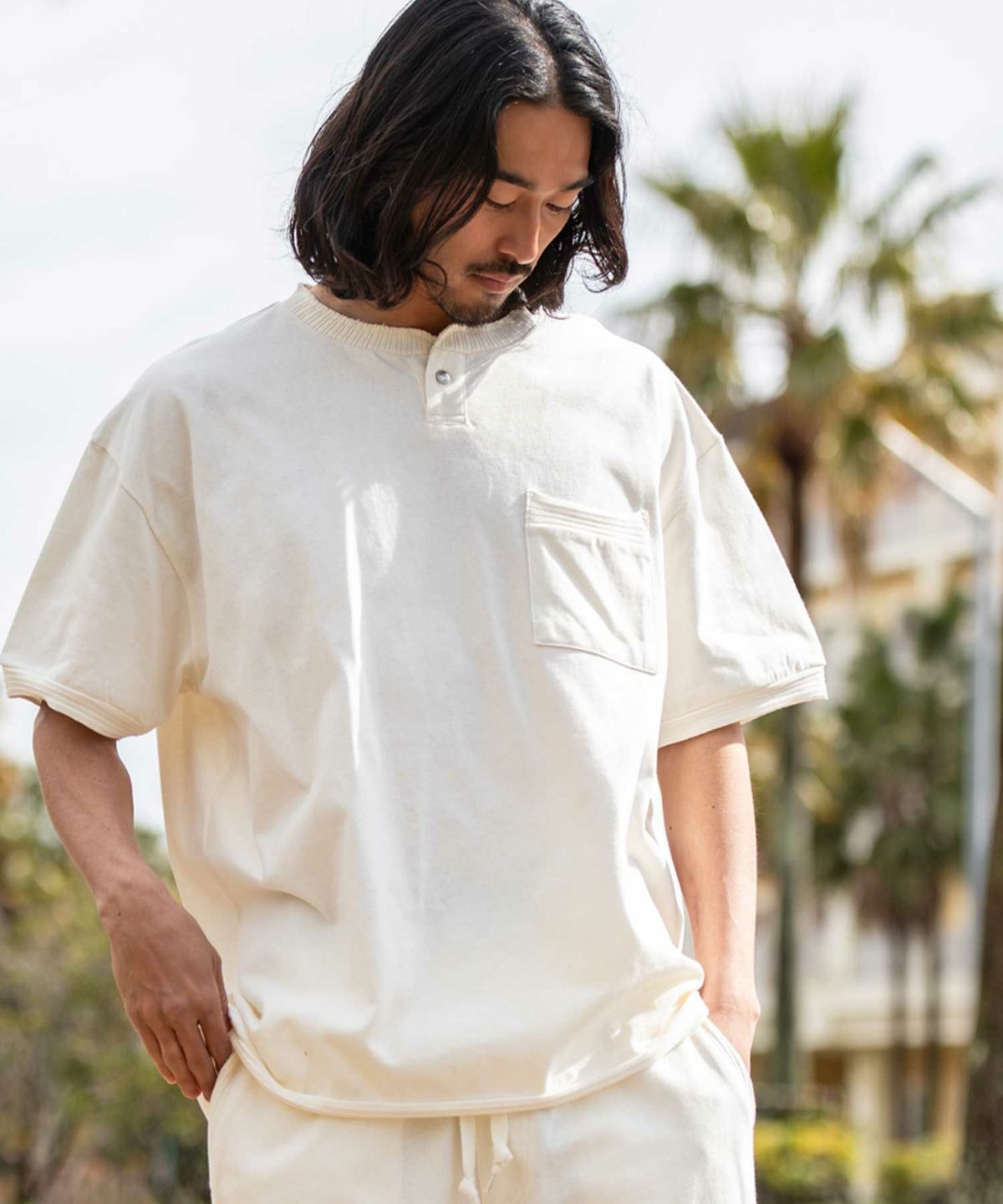 JEMORGAN LONG JOHNS(ジェーイーモーガンロングジョーンズ)20/2 OE天竺カットオフリブ半袖ボタンヘンリー/全4色