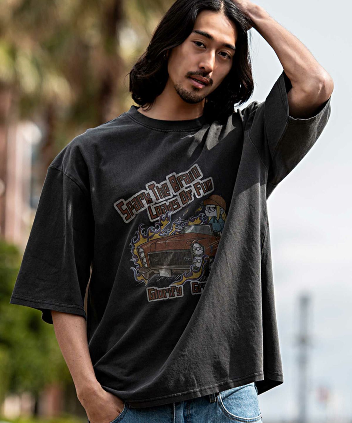 Bitter select(ビターセレクト)アメ車GIRLプリントクルー半袖Tシャツ/全2色