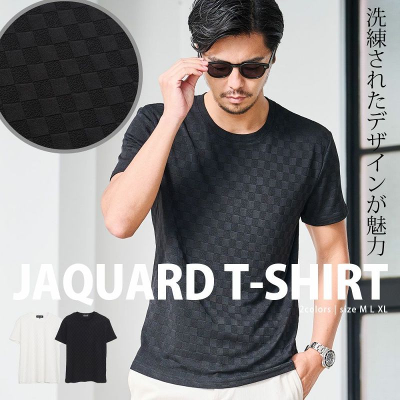 CavariA(キャバリア)ジャガードチェック半袖クルーネックTシャツ/全2色