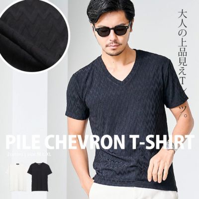 CavariA(キャバリア)パイルシェブロン半袖VネックTシャツ/全2色