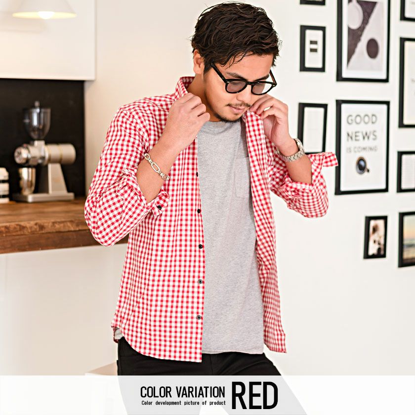 GarsonWave(ギャルソンウェーブ)ギンガムチェックワイドカラーボタンダウンシャツ